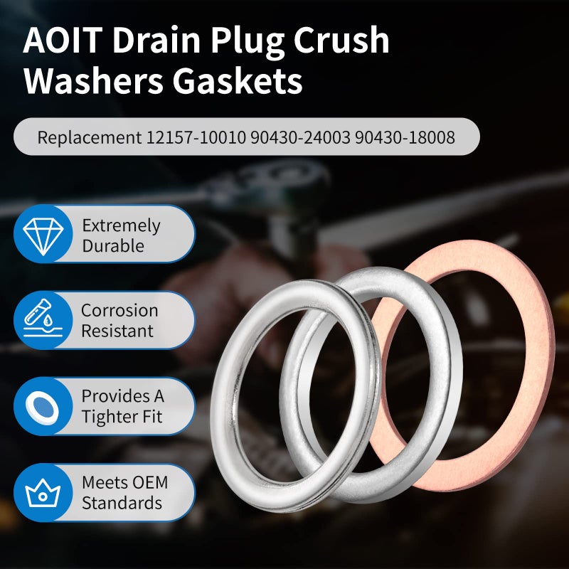 AOIT Differential and Transmission Drain Plug Crush Washers Gaskets Compatible with 4Runner T acoma T undra FJ Cruiser Land Cruiser, Replacement for The Part# 12157-10010 90430-24003 90430-18008 - Image 3